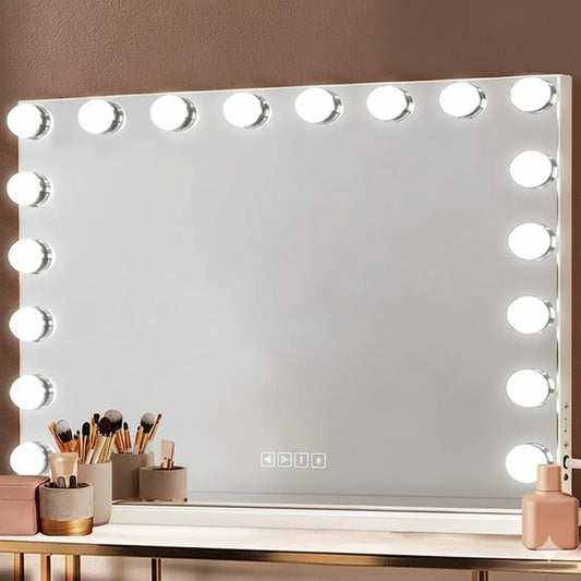 Grand Miroir de Maquillage avec Bluetooth et 15 Ampoules LED - Glow Cosmétiques